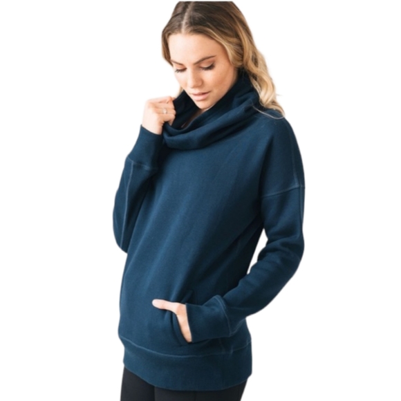 ZYIA Tops - Zyia Oh So Soft Funnel Neck Pullover Hoodie With Kangaroo Pocket Blue Small